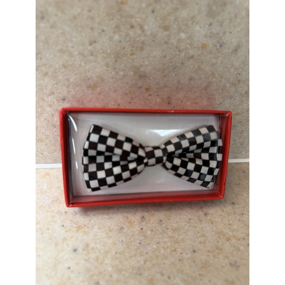 Black White Checkered Bow Tie Pre-Tied Adjustable Checkerboard Racing Formal
